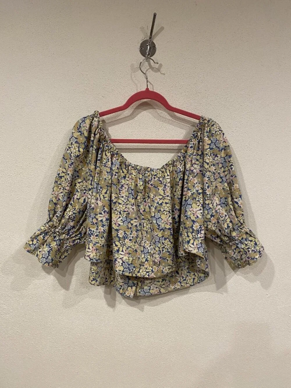Free People James Blouse Womens Medium Multicolor Floral Off Shoulder Cropped